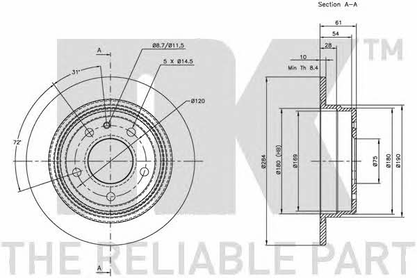 NK 201514 Rear brake disc, non-ventilated 201514