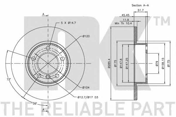 NK 201524 Unventilated front brake disc 201524