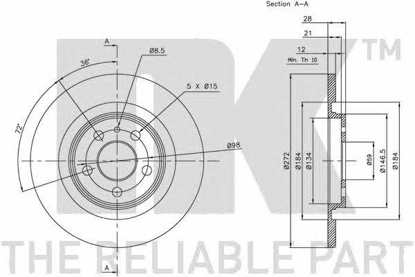 NK 201934 Rear brake disc, non-ventilated 201934