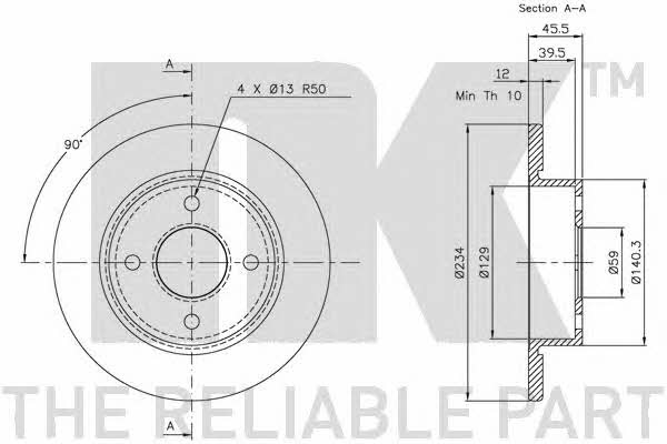 NK 202237 Unventilated front brake disc 202237