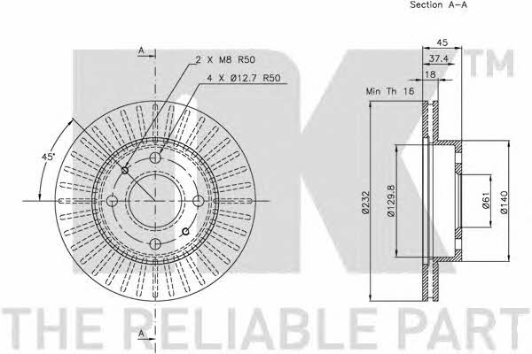 NK 202244 Front brake disc ventilated 202244