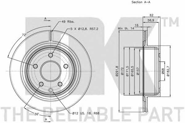NK 202261 Rear ventilated brake disc 202261