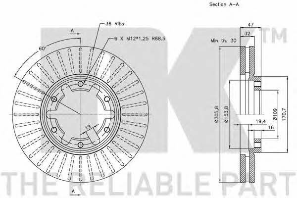 NK 202265 Front brake disc ventilated 202265