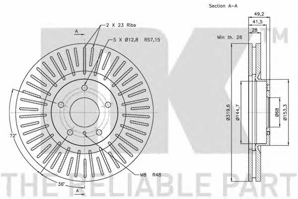 NK 202270 Front brake disc ventilated 202270