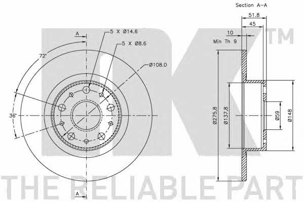 NK 202334 Rear brake disc, non-ventilated 202334