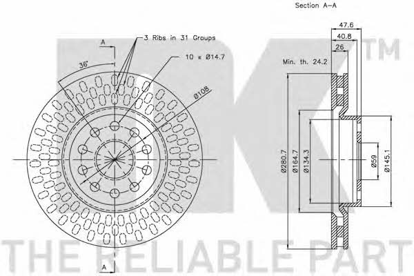 NK 202335 Front brake disc ventilated 202335