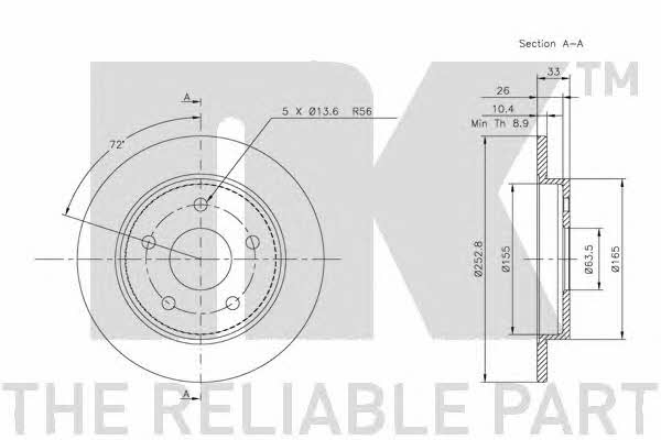 NK 202522 Rear brake disc, non-ventilated 202522