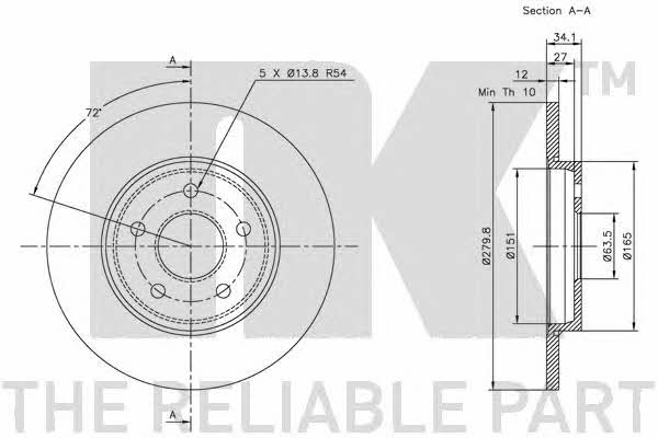 NK 202551 Rear brake disc, non-ventilated 202551
