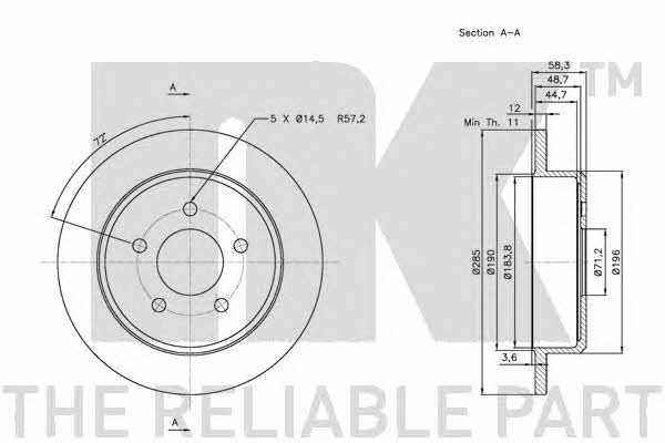 NK 202572 Rear brake disc, non-ventilated 202572