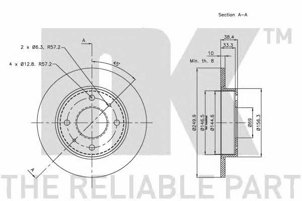 NK 203036 Rear brake disc, non-ventilated 203036