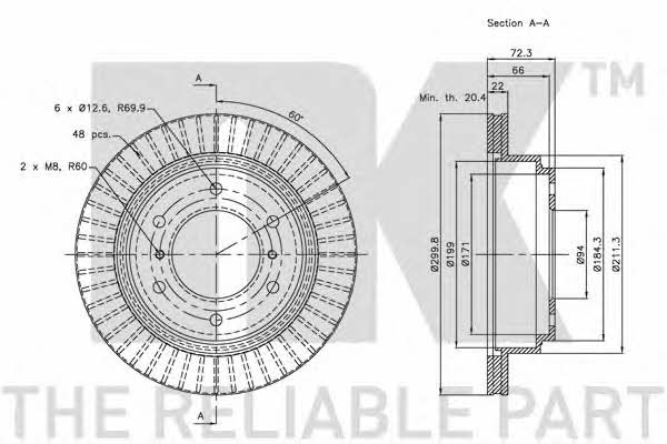 Rear ventilated brake disc NK 203041