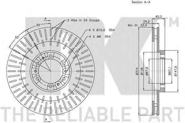 NK 203044 Front brake disc ventilated 203044