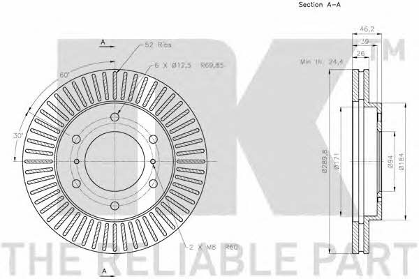 NK 203054 Front brake disc ventilated 203054
