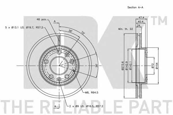 NK 203241 Front brake disc ventilated 203241