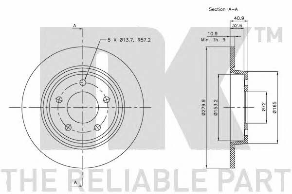 NK 203252 Rear brake disc, non-ventilated 203252