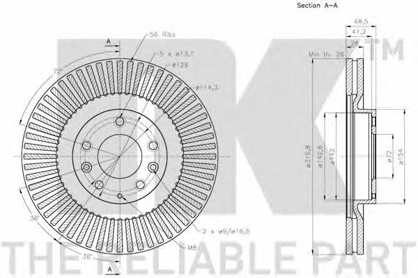 NK 203274 Front brake disc ventilated 203274