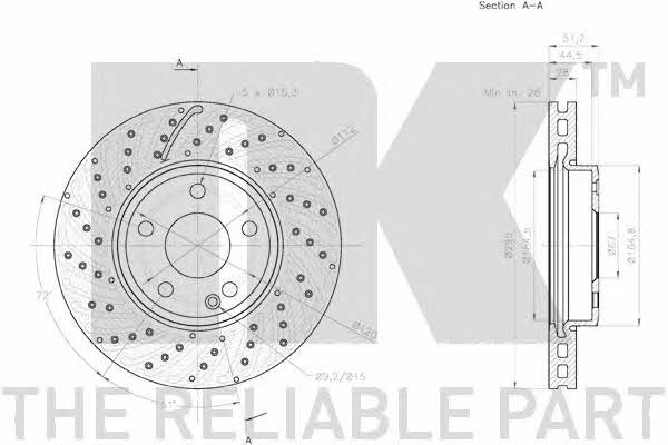 NK 2033116 Front brake disc ventilated 2033116