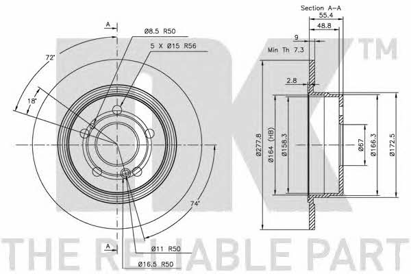 NK 203320 Rear brake disc, non-ventilated 203320