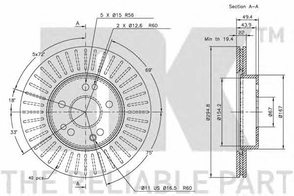 NK 203328 Front brake disc ventilated 203328