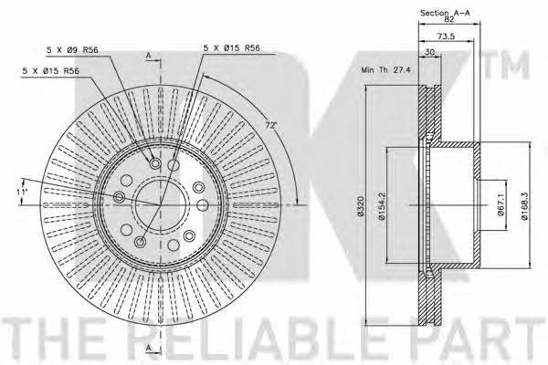 NK 203329 Front brake disc ventilated 203329