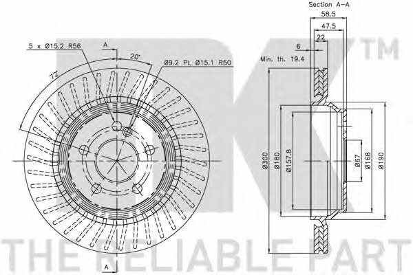 NK 203352 Rear ventilated brake disc 203352