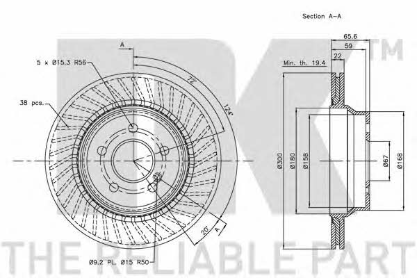 NK 203363 Rear ventilated brake disc 203363