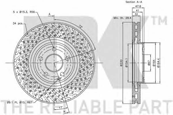 NK 203382 Front brake disc ventilated 203382
