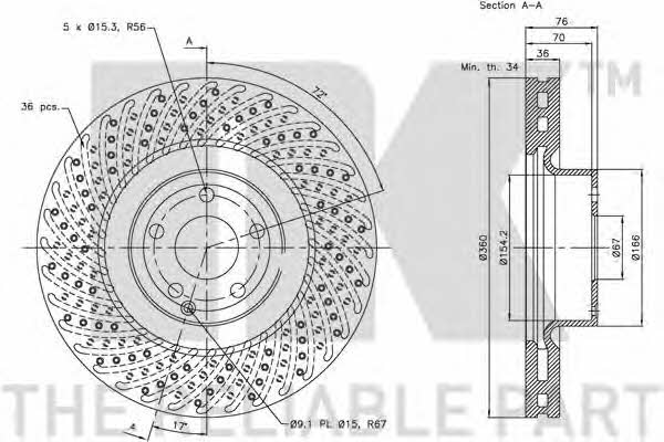 NK 203383 Front brake disc ventilated 203383