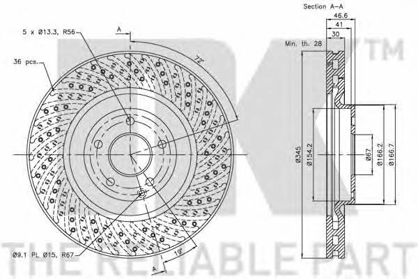 NK 203390 Front brake disc ventilated 203390