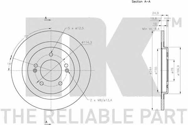 NK 203442 Rear brake disc, non-ventilated 203442