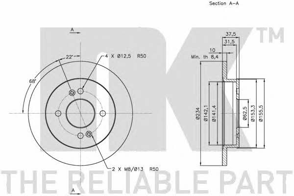 NK 203518 Rear brake disc, non-ventilated 203518