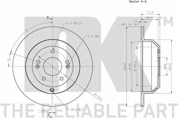 NK 203534 Rear brake disc, non-ventilated 203534