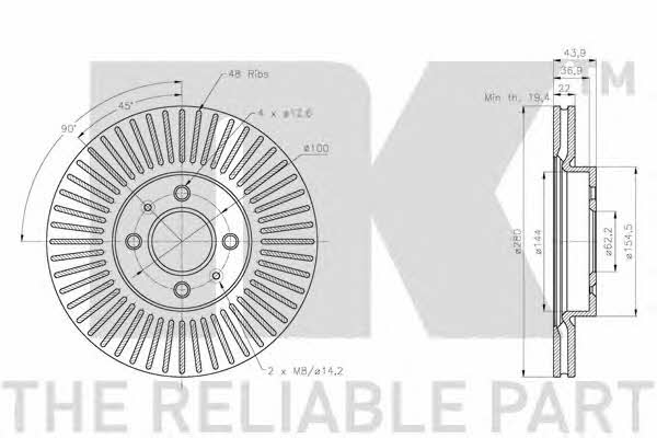 NK 203536 Front brake disc ventilated 203536