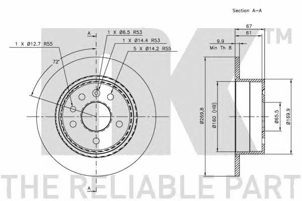 NK 203610 Rear brake disc, non-ventilated 203610
