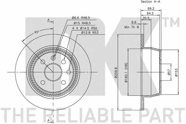 NK 203618 Rear brake disc, non-ventilated 203618
