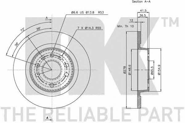 NK 203646 Rear brake disc, non-ventilated 203646