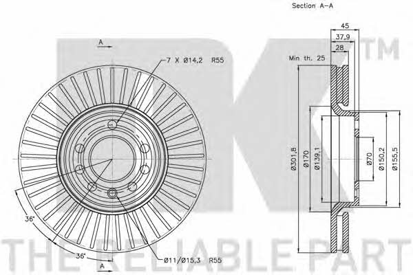 NK 203648 Front brake disc ventilated 203648