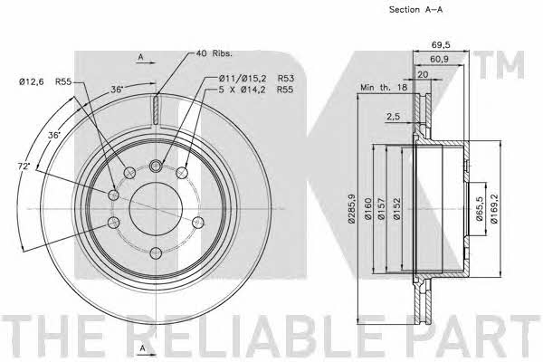 NK 203657 Rear ventilated brake disc 203657