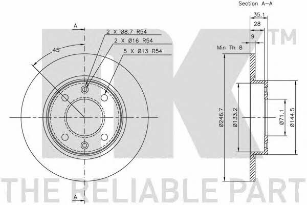 NK 203722 Rear brake disc, non-ventilated 203722