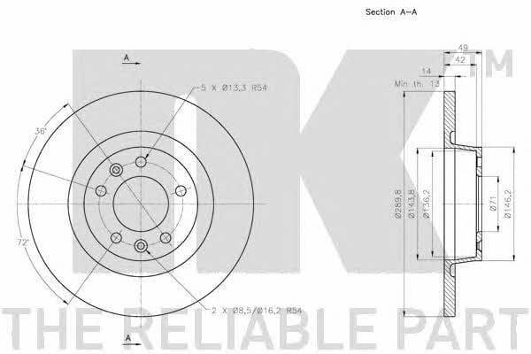 NK 203736 Rear brake disc, non-ventilated 203736
