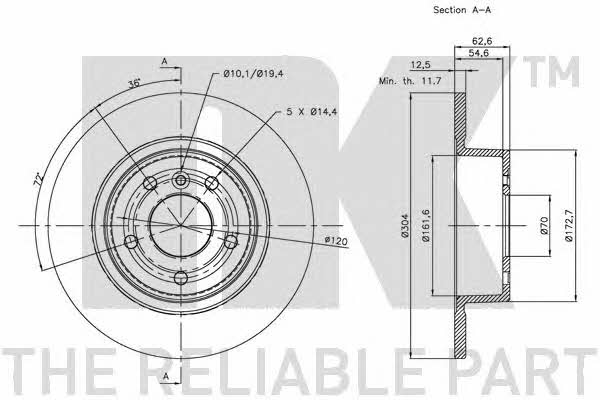 NK 204019 Rear brake disc, non-ventilated 204019