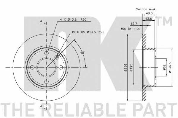 NK 204306 Unventilated front brake disc 204306