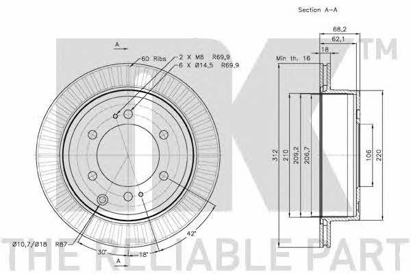 NK 2045101 Rear ventilated brake disc 2045101