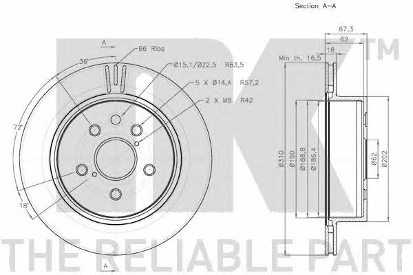 NK 2045106 Rear ventilated brake disc 2045106