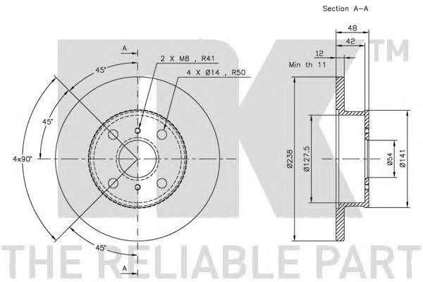 NK 204527 Unventilated front brake disc 204527