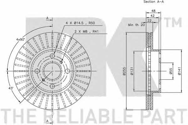 NK 204543 Front brake disc ventilated 204543