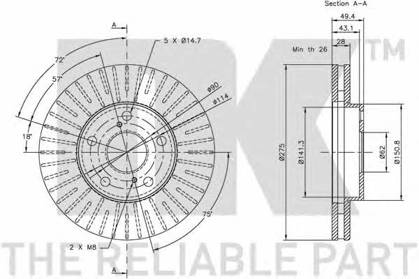 NK 204549 Front brake disc ventilated 204549