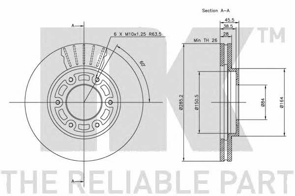 NK 204567 Front brake disc ventilated 204567