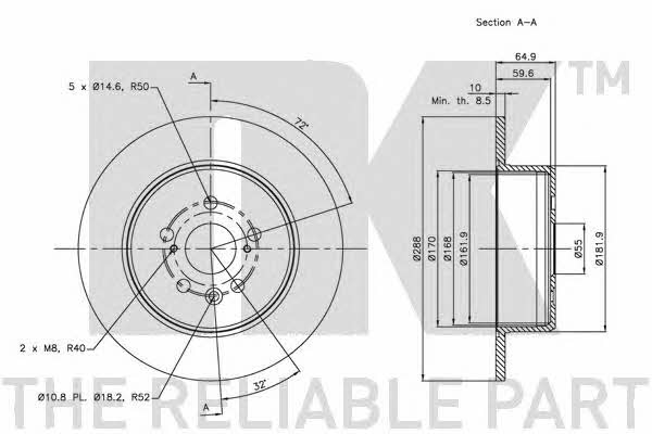 NK 204594 Rear brake disc, non-ventilated 204594