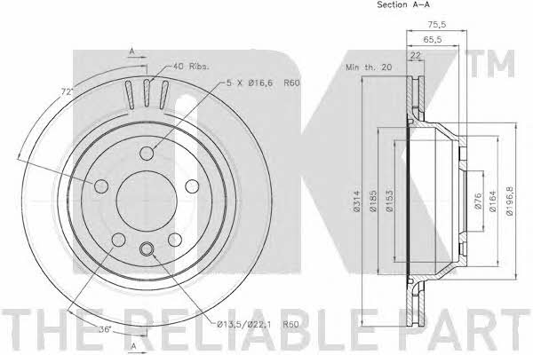 NK 2047114 Rear ventilated brake disc 2047114